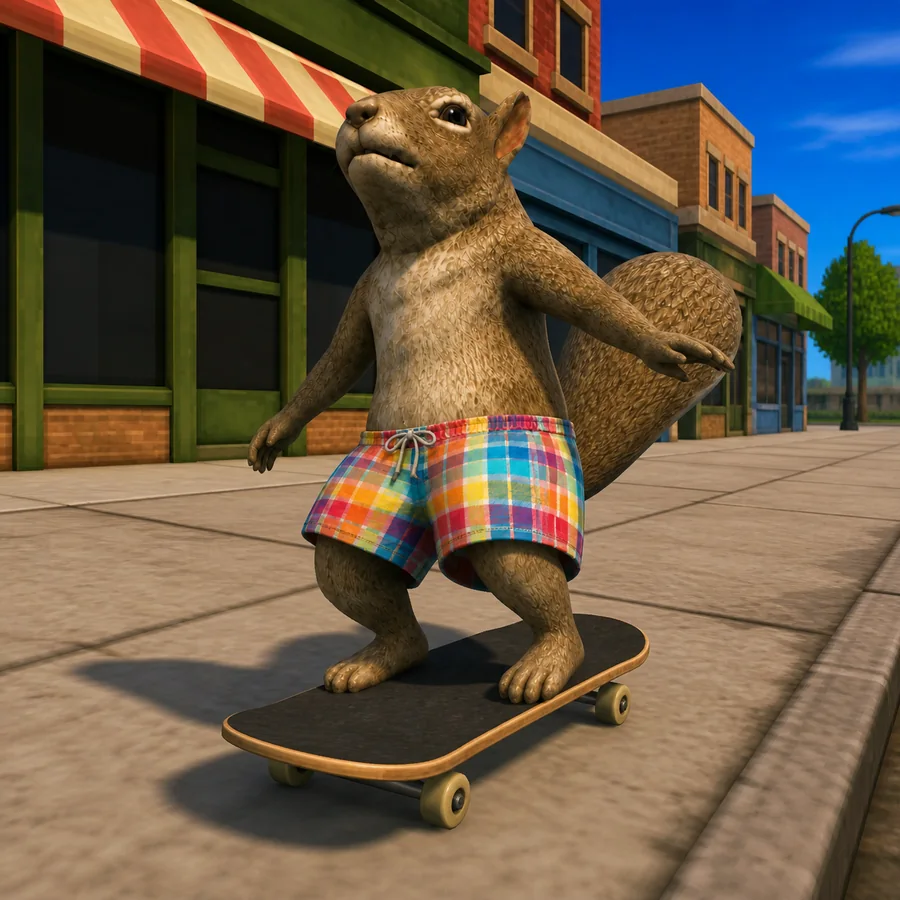 skwirl on a skateboard